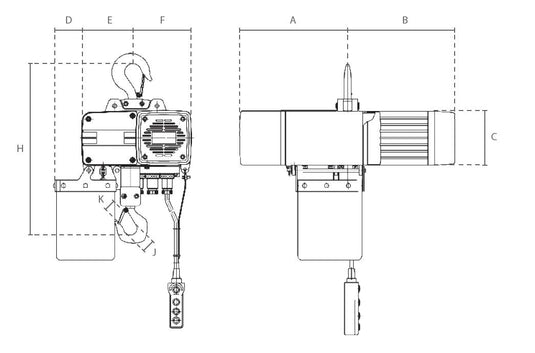Delta DEH2 Elektrisk kättingtelfer - EWL 6mtr WLL: 250 Kg, 400V, 8/2m/min