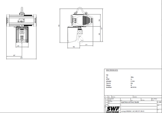 SWF Krantechnik Elektrisk kättingtelfer - EWL 6 mtr WLL: 1000 Kg, 400V, 8/2m/min