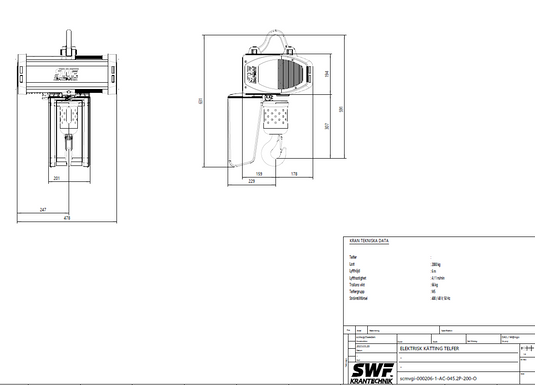 SWF Krantechnik Elektrisk kättingtelfer - EWL 6mtr WLL: 2000 Kg, 400V, 4/1m/min
