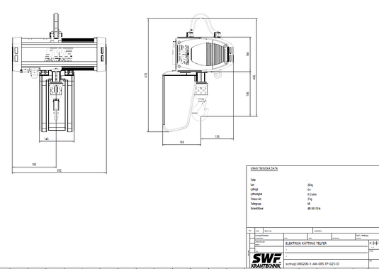 SWF Krantechnik Elektrisk kättingtelfer - EWL 6mtr WLL: 250 Kg, 400V, 8/2m/min