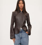 oval square Deep Leather Blazer | Rezet Store
