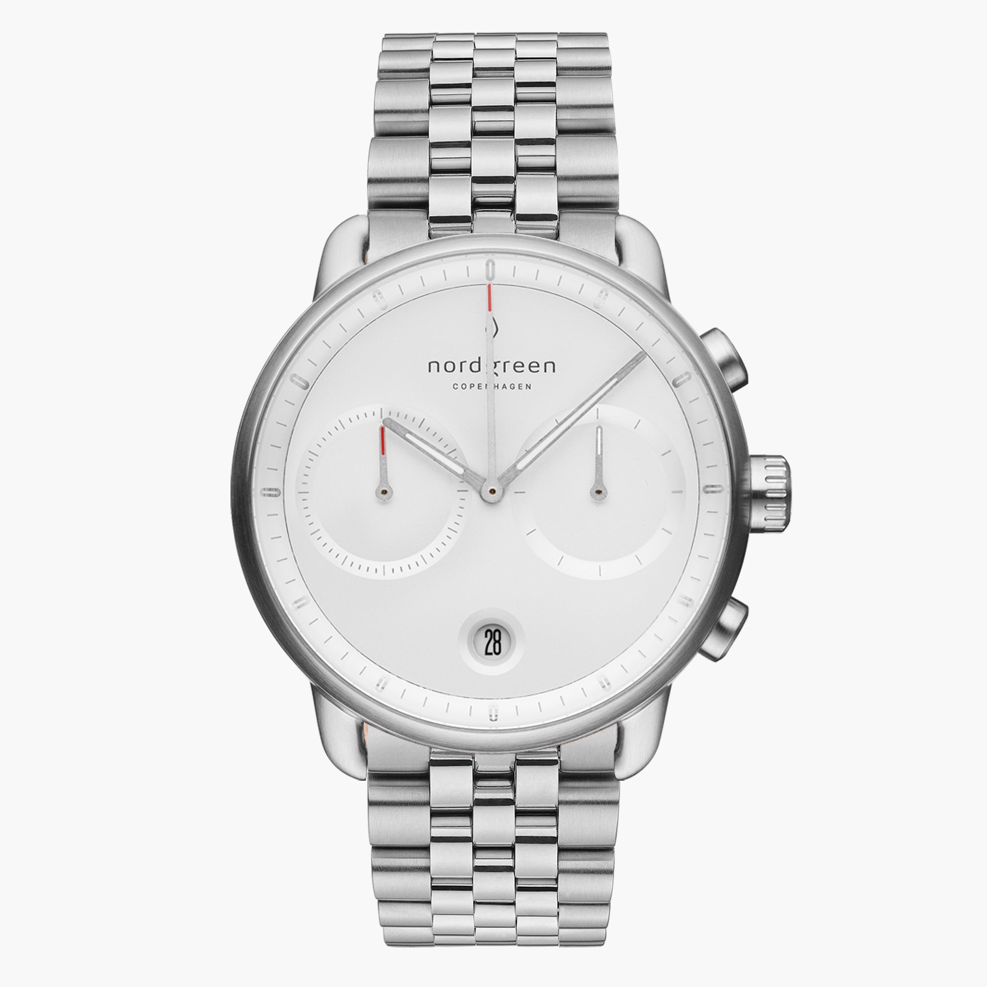 Pioneer Chrono | 42mm Silver Link White Dial – Nordgreen