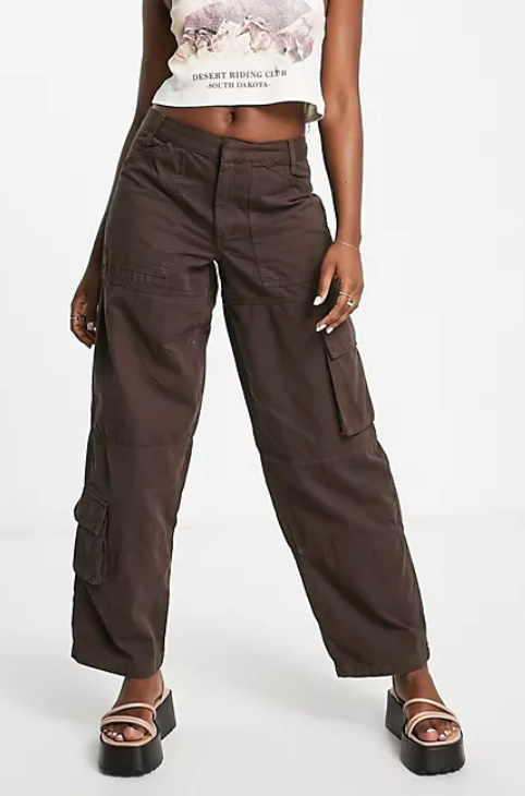 Topshop relaxed low slung cargo trouser in chocolate