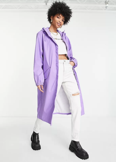 ASOS DESIGN Tall rubberised rain parka coat in purple