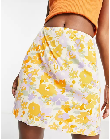 ASOS DESIGN mini slip skirt in bright orange floral print