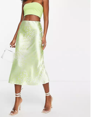 ASOS DESIGN satin midi slip skirt in yellow leopard print