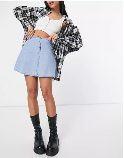 ASOS DESIGN soft denim crop top and skirt co-ord in midwash