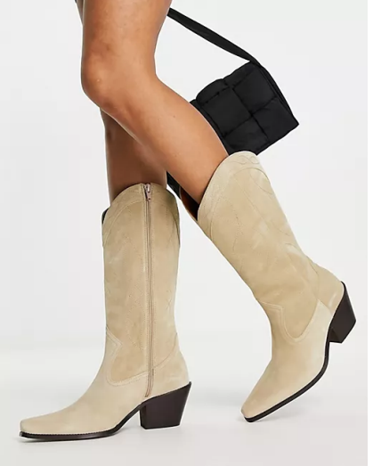 ASOS DESIGN Cactus premium suede western knee boots in sand