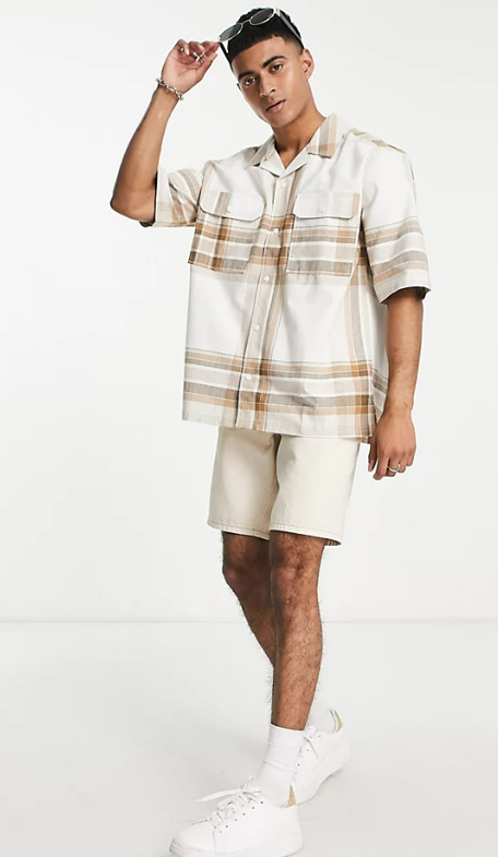 Only & Sons co-ord oversize revere shirt in white check