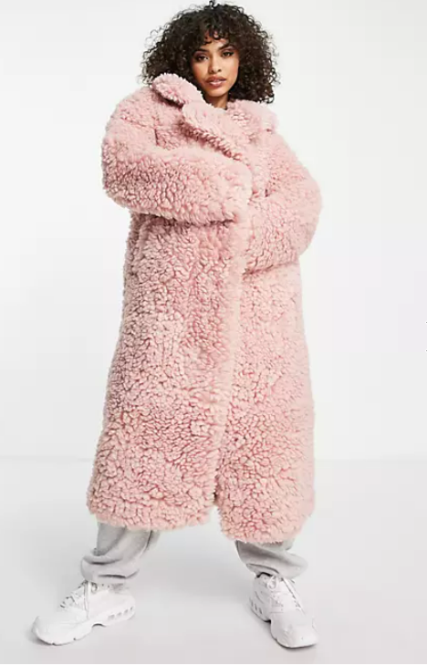 NA-KD teddy oversized coat in dusy pink