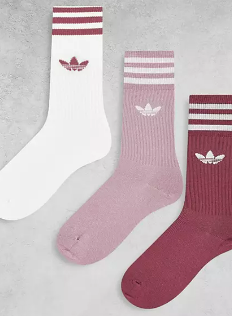 adidas Originals three stripe trefoil socks in pink