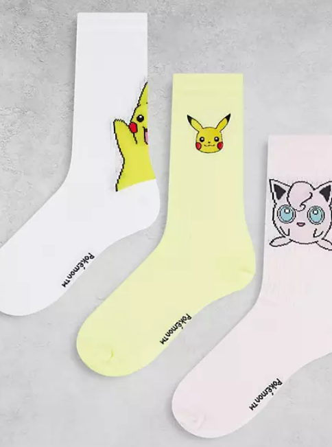 ASOS DESIGN 3 pack Pokemon Pikachu rib socks in multi - MULTI