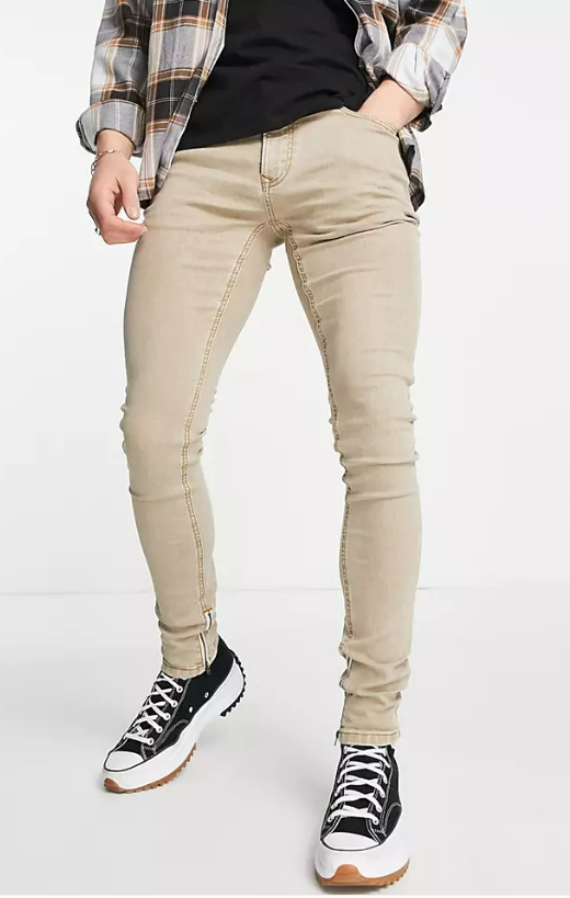 Topman heavy tint spray on jeans in stone stacker with zip