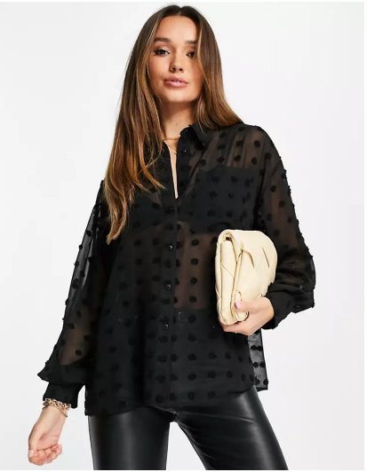 ASOS DESIGN oversized shirt in black dobby