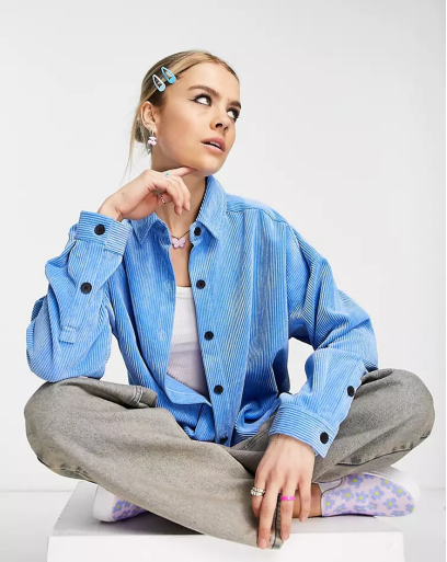 COLLUSION oversized cord shirt in blue