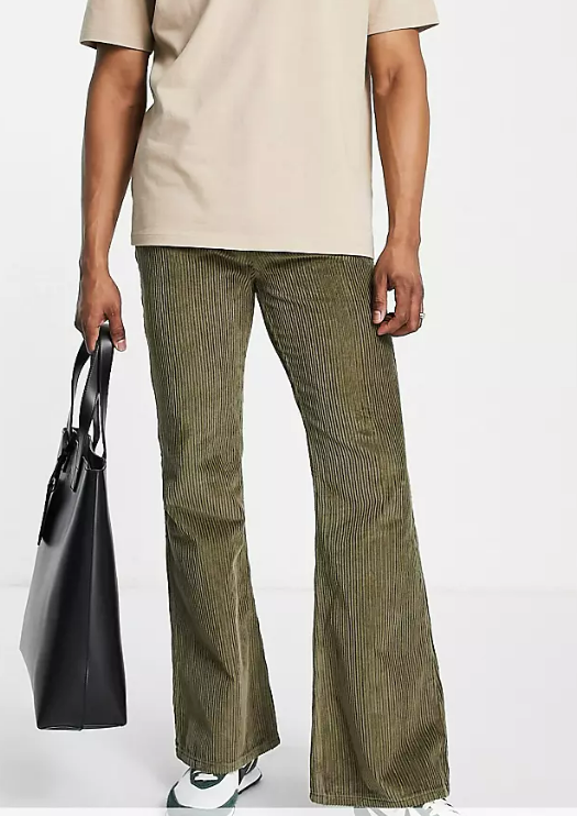 Reclaimed Vintage inspired 90's flare jean in khaki cord