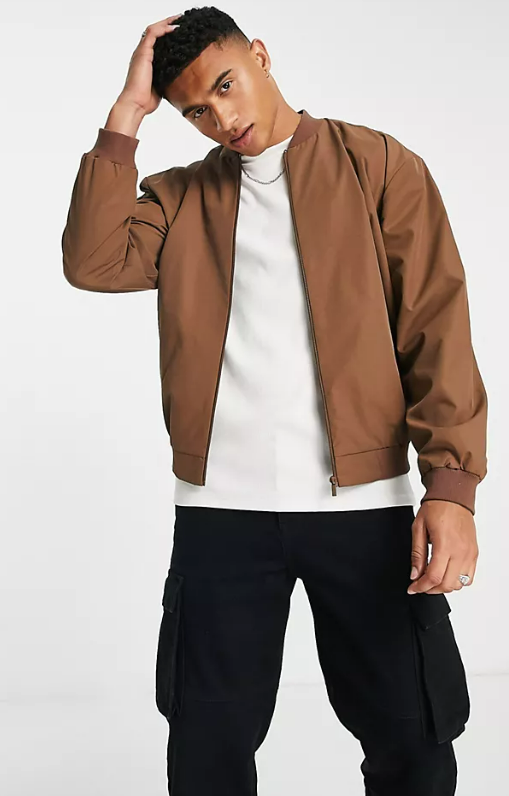 ASOS DESIGN oversized bomber jacket in brown