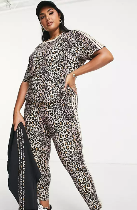 adidas Originals Plus all over leopard print leggings in brown