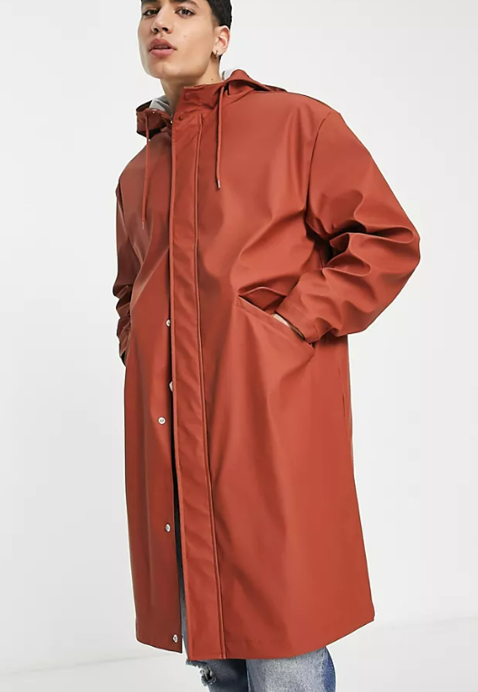 ASOS DESIGN shower proof rubberised rain jacket in rust