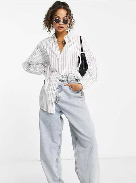 Stradivarius shirt in black pinstripe print