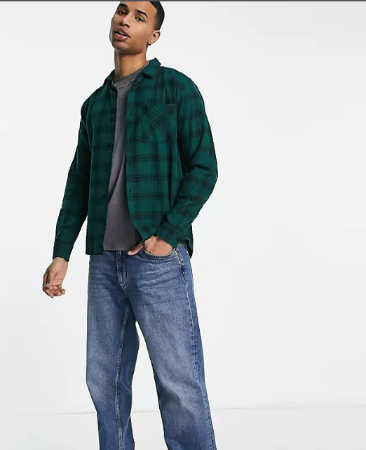 New Look long sleeve check shirt in khaki