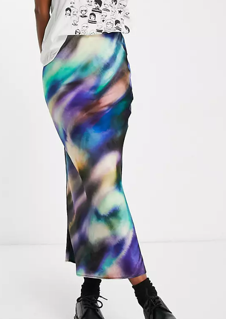 Topshop multicoloured ombre satin bias midi skirt in multi