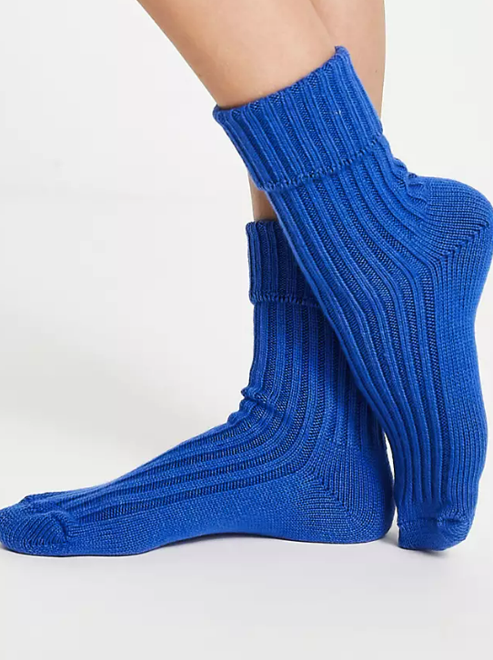 Topshop chunky ribbed socks in blue