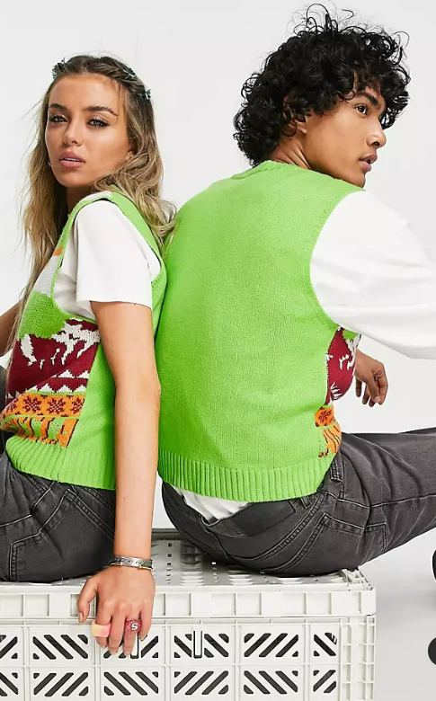 Reclaimed Vintage inspired unisex knitted sweater vest with scenic print