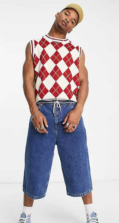 Liquor N Poker knitted vest jumper in white with burgundy diamond print