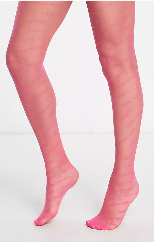 Skinnydip sheer pink tights with 'can you not' wavy slogan
