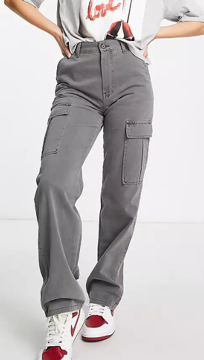 Stradivarius straight leg cargo trouser in acid wash grey