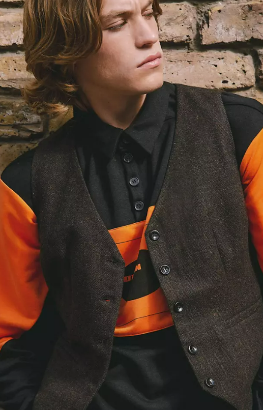 Labelrail x Notion unisex herringbone tweed waistcoat in brown