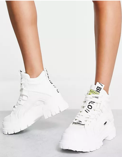 Buffalo Vegan Aspha flat ankle boots in white