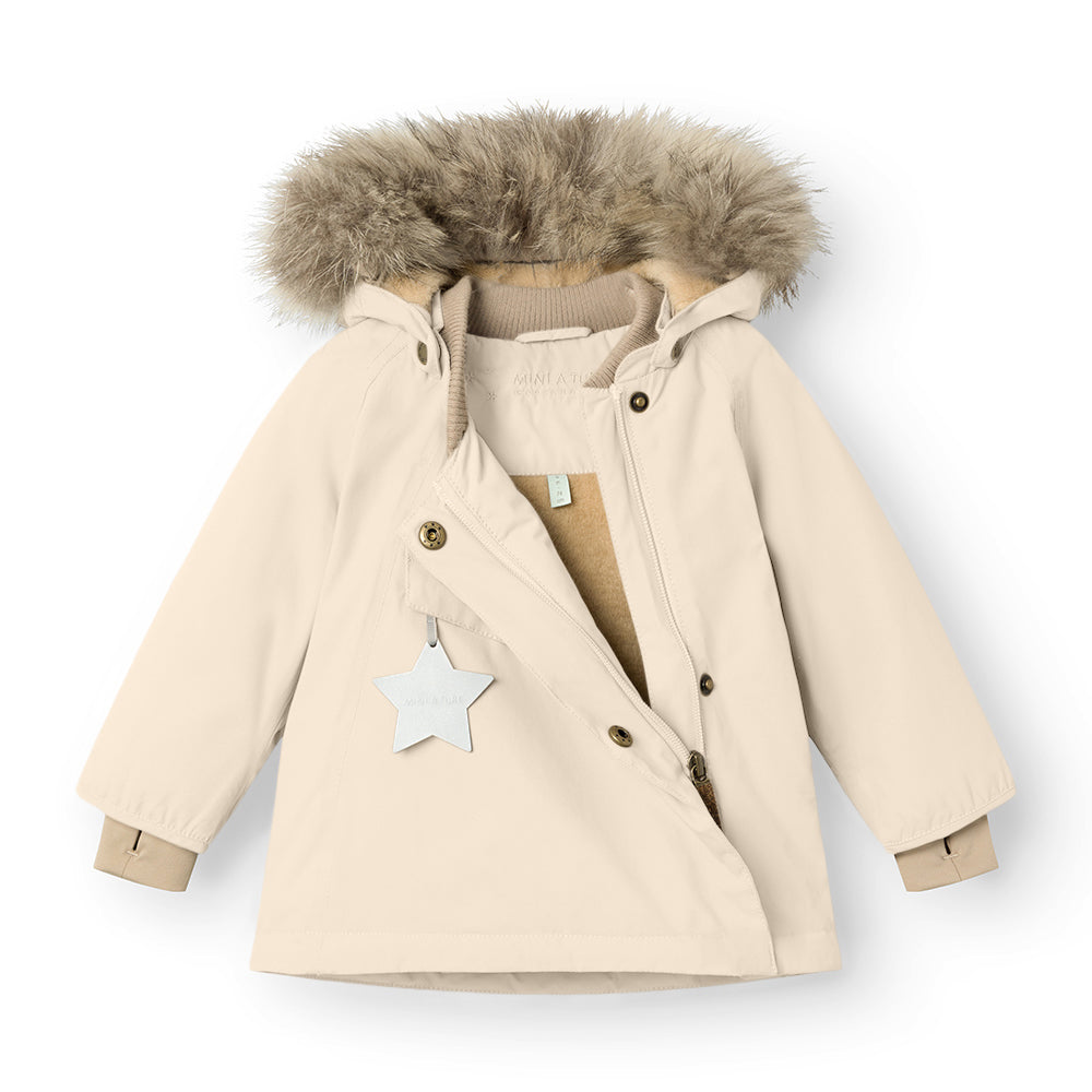 MATWANG Winterjacke mit Fleecefutter und Fellbesatz. GRS