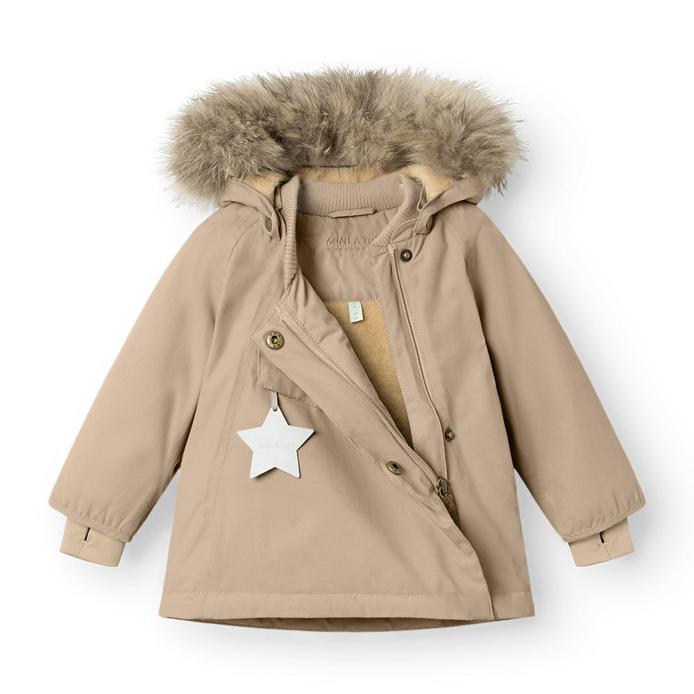 MATWANG Winterjacke mit Fleecefutter und Fellbesatz. GRS