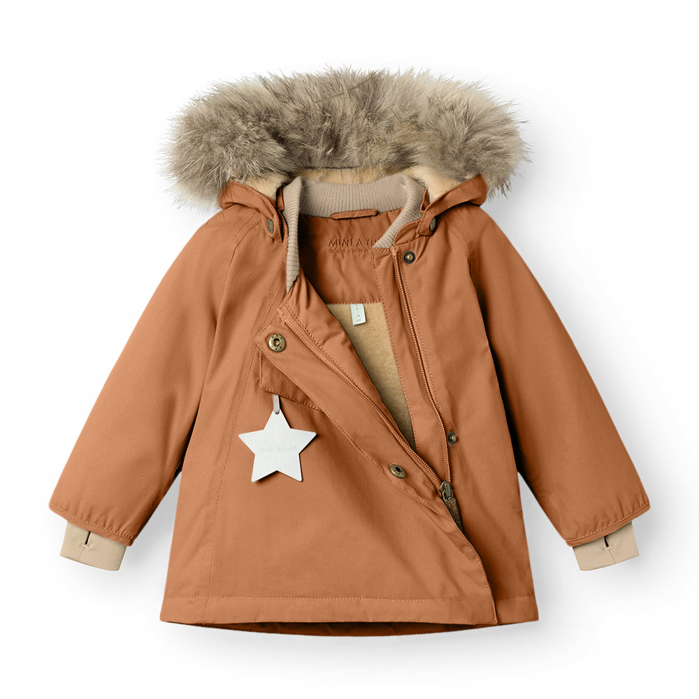 MATWANG Winterjacke mit Fleecefutter und Fellbesatz. GRS