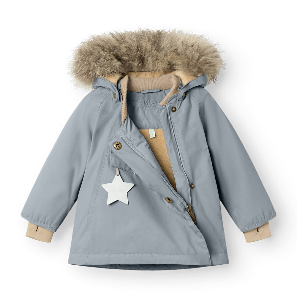 MATWANG Winterjacke mit Fleecefutter und Fellbesatz. GRS