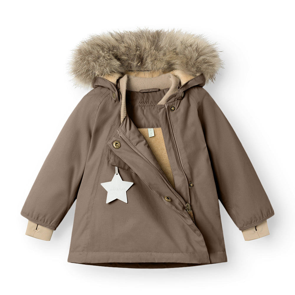 MATWANG Winterjacke mit Fleecefutter und Fellbesatz. GRS