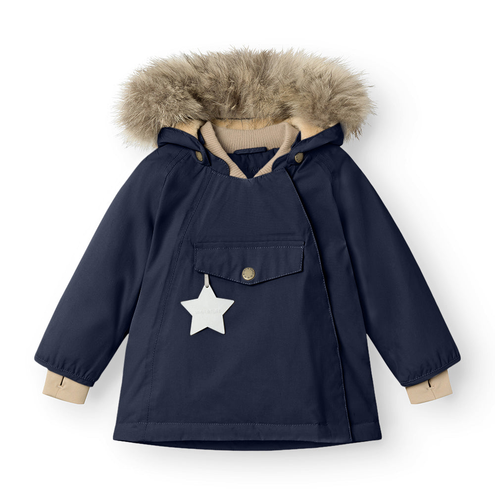 MATWANG Winterjacke mit Fleecefutter und Fellbesatz. GRS