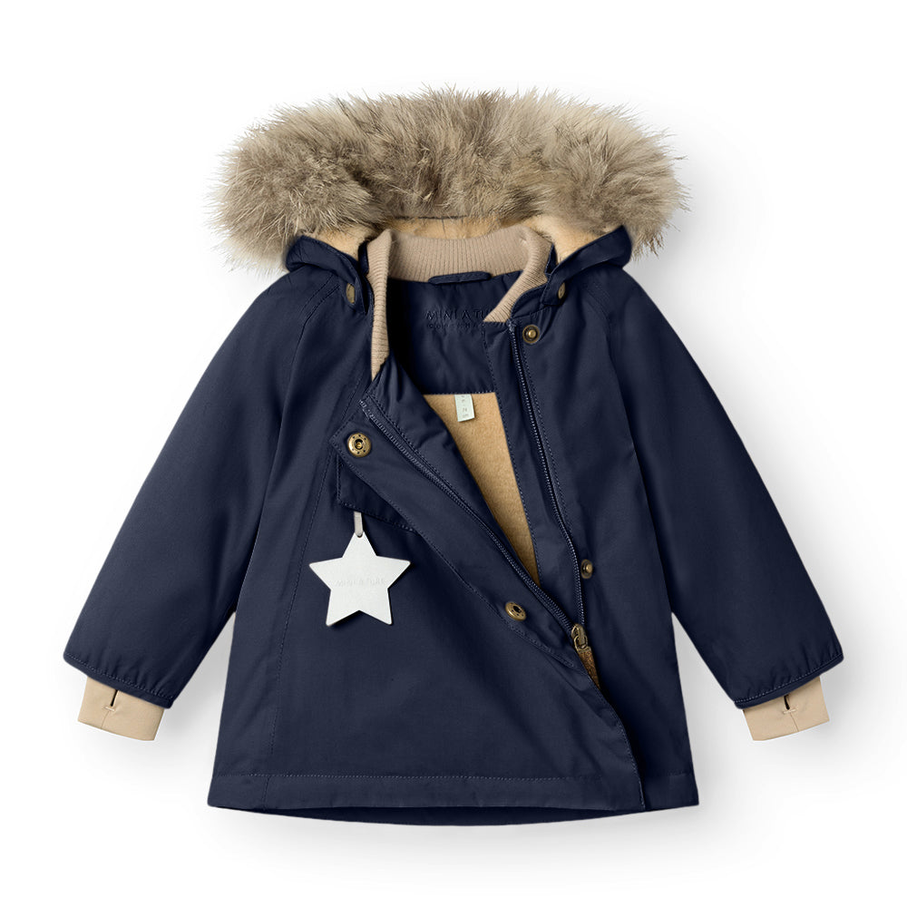 MATWANG Winterjacke mit Fleecefutter und Fellbesatz. GRS