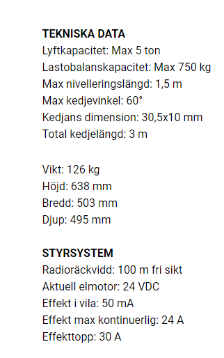 60) Ganterud® L5 Pro Lyftok med nivellering frikoppling blixtljusvarnare WLL 5T Visningsex. NU: 95000:-