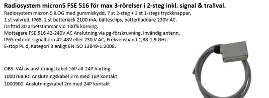 IRC Radiosystem Micron5 FSE 516 för 3-rörelser i 2-steg inkl signal & trallval