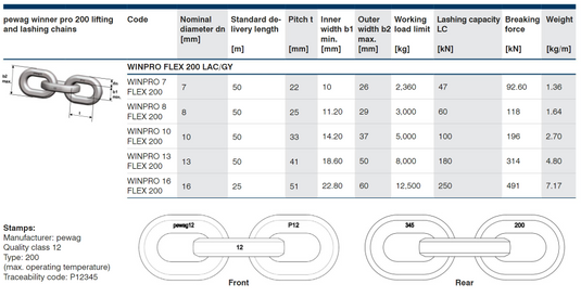 Pewag Kätting WIN PRO Flex 200 7 mm Klass 12 WLL: 2.36T