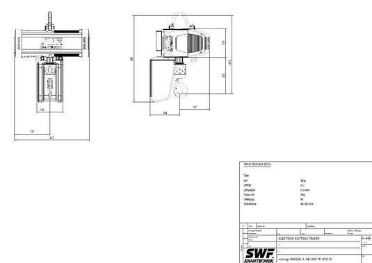SWF Krantechnik Elektrisk kättingtelfer - EWL 6mtr WLL: 500 Kg, 400V, 8/2m/min