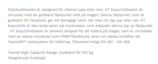 Tractel HT Fallskyddssele Easyclimb med klicklås-  stl M