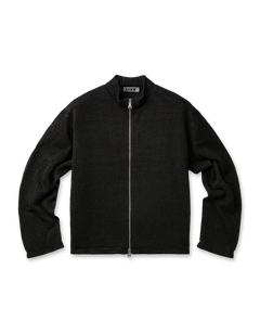 Linen Blend Stand Collar Knit Zip-Up