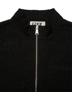 Linen Blend Stand Collar Knit Zip-Up