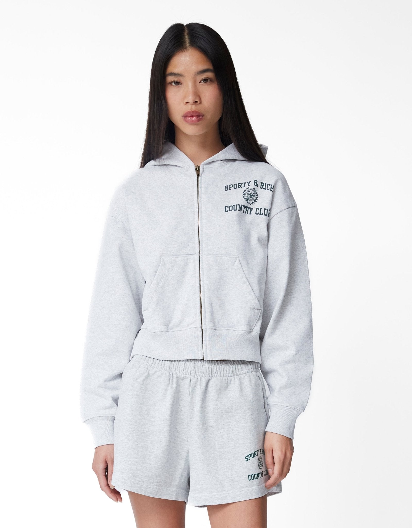 Sporty & Rich Varsity Crest Cropped Zip Hoodie - Rezetstore