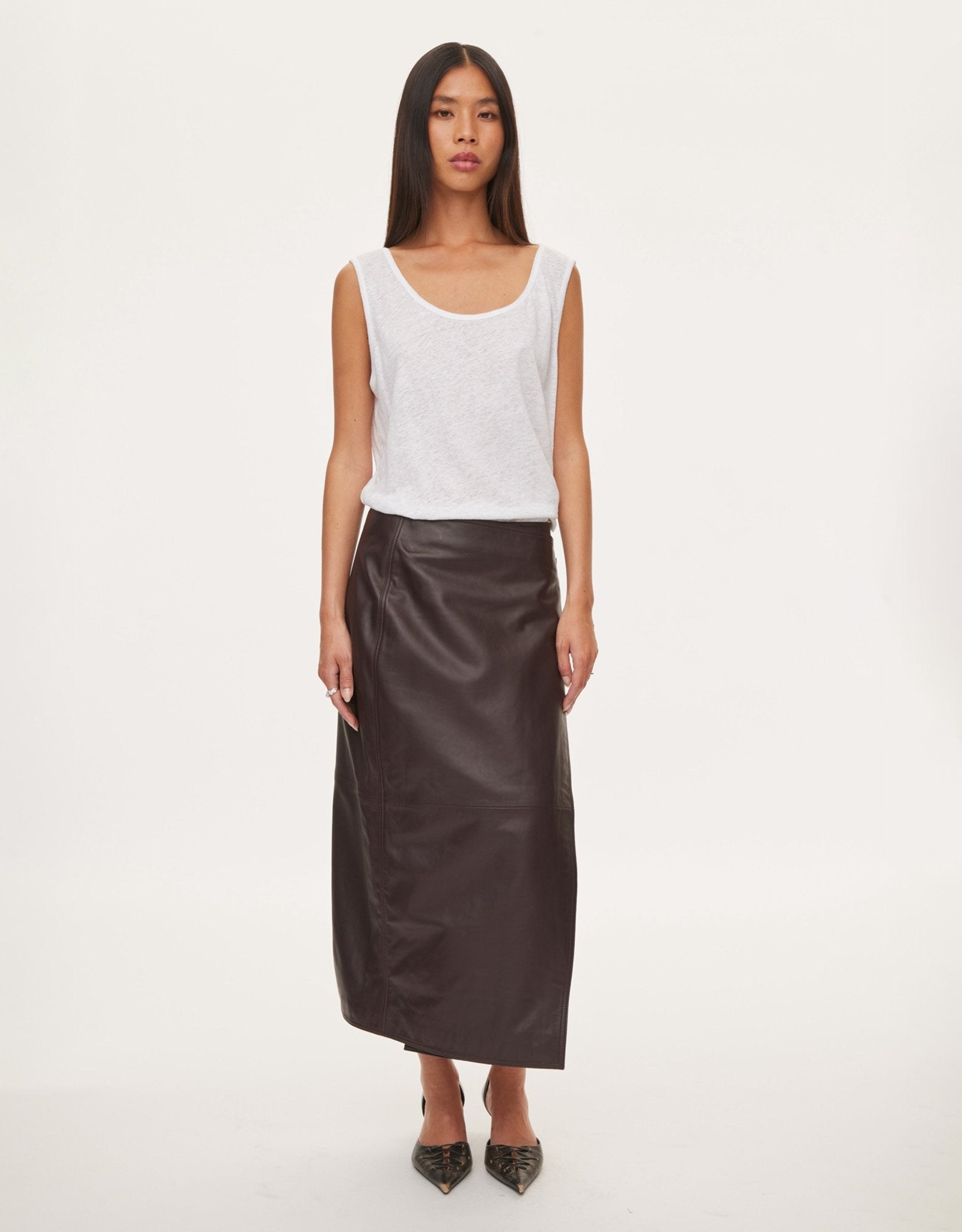 oval square Reflection Leather Skirt | Rezet Store