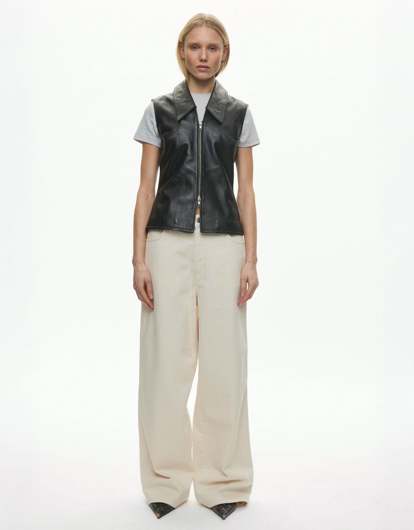 oval square Deep Leather Vest | Rezet Store